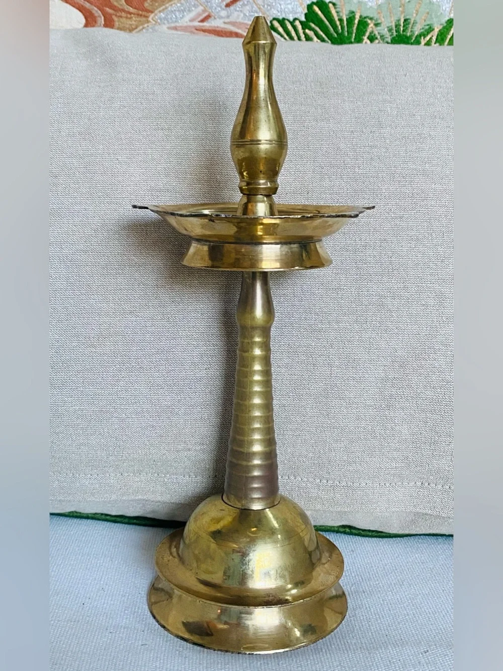 10” Vintage Solid Brass Nilavilakku Diya Oil Lamp Traditional Indian Pooja Decor